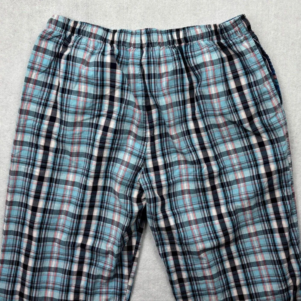 Tommy Bahama Pants Mens Large Blue Pink Plaid Cotton Pajama Sleep Lounge Pants L